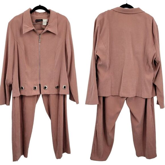 Vintage Pant Set 2pc 18 Pink Long Sleeve Grommet Zip Blazer High-rise Tapered - Picture 1 of 17